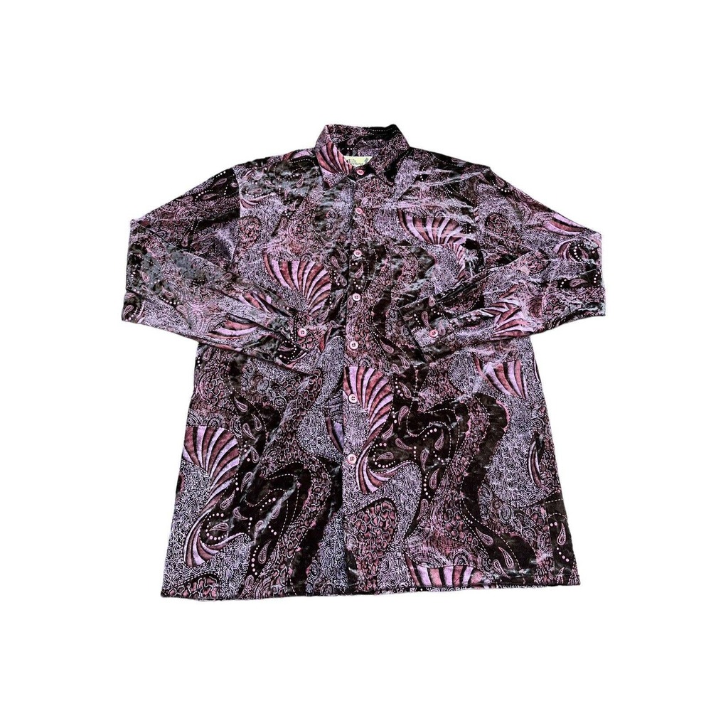 Falcone Men Shirt Size L Rare Textured Etro Paisley Purple Vintage